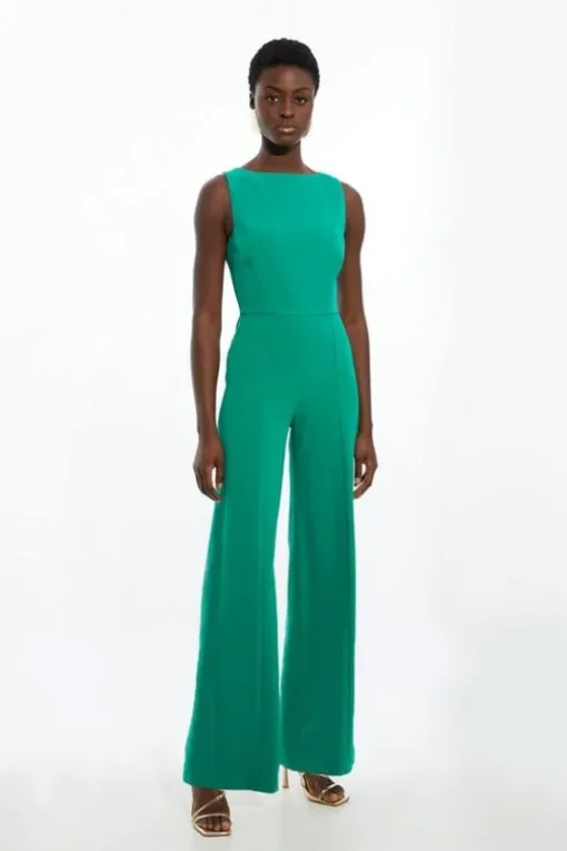 Petite Stretch Crepe Panelled Tailored Wide Leg Jumpsuit