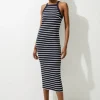 Petite Stripe Stretch Cotton Jersey Halter Midi Dress