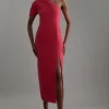 Petite Structured Crepe Asymmetric Cape Detail Tailored Midi Dress