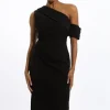 Petite Structured Crepe Asymmetric Tailored Pencil Midi Dress