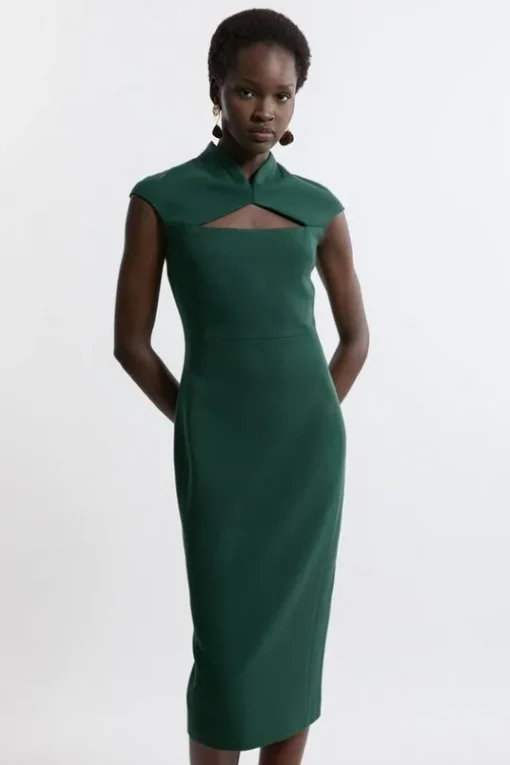 Petite Structured Crepe Tailored Cape Pencil Midi Dress