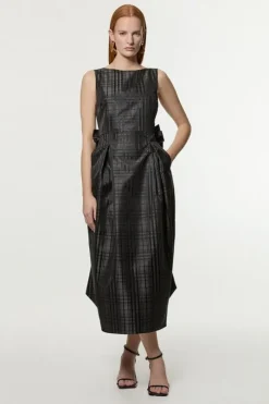 Petite Taffeta Check Bow Detail Tailored Maxi Dress