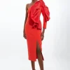 Petite Taffeta Ruffle Sleeved Midi Dress