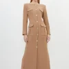 Petite Tailored Compact Stretch Button Through Midi Dress