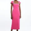 Petite Tailored Compact Viscose Stretch Embellished Cap Sleeve Midi Dress