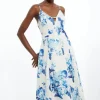 Petite Tailored Crepe Butterfly Floral Full Skirted Midi Dress