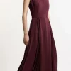 Petite Tailored Crepe Pleated Buckle Detail Sleeveless Midaxi Dress