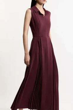 Petite Tailored Crepe Pleated Buckle Detail Sleeveless Midaxi Dress