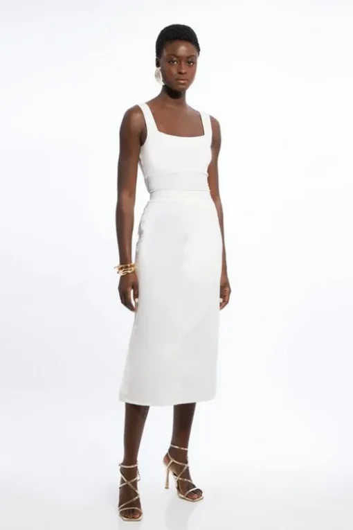 Petite Tailored Denim Grosgrain Maxi Skirt