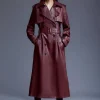 Petite Tailored Faux Leather Belted Trench Coat