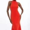 Petite Tailored High Neck Dip Hem Midi Dress