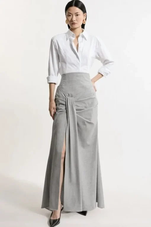 Petite Tailored High Waisted Draped Maxi Skirt