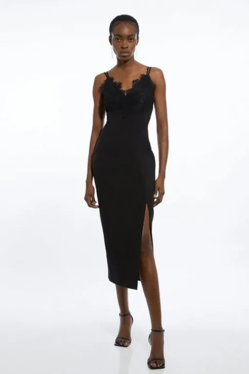 Petite Tailored Lace Detail Midi Pencil Dress