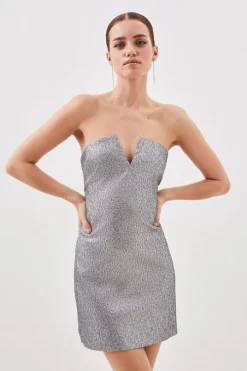 Petite Tailored Metallic Strapless Mini Dress