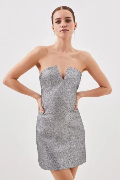 Petite Tailored Metallic Strapless Mini Dress