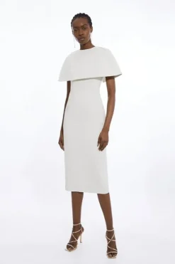 Petite Tailored Metallic Cape Detailed Maxi Pencil Dress