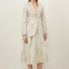 Petite Tailored Metallic Jacquard Full Midi Skirt