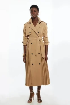 Petite Tailored Pleat Detail Belted Trench Coat