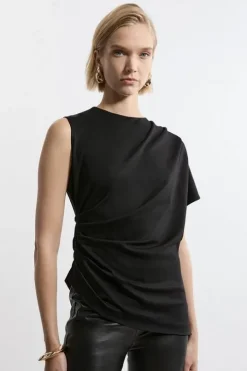 Petite Tailored Ponte Asymmetric Drape Top