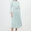 Petite Tailored Structured Crepe Pleated Midi Dress