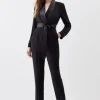Petite Tailored Tuxedo Wrap Jumpsuit