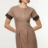 Petite Tailored Twill Lace Mix Zip Front Mini Dress