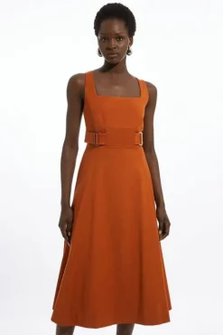 Petite Tailored Utility Detailed Strappy Midi Dress