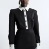Petite Techno Cotton Woven Mini Shirt Dress With Gold Clasps