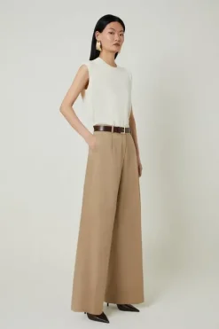 Petite Tencel Cotton Pleated Wide Leg Dress Pants