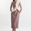 Petite Textured Tailored Contrast Taffeta Ruffle Maxi Dress