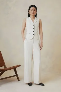 Petite The Founder Striped Mid Rise Straight Leg Pants