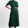 Petite Top Stitch Satin Georgette Woven Shirt Maxi Dress