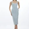 Petite Topstitch Detail Techno Cotton Woven Midi Dress