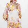 Petite Trailing Floral Woven Plunge Mini Dress