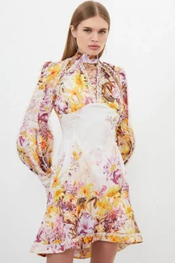 Petite Trailing Floral Woven Plunge Mini Dress