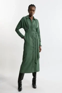 Petite Twill Midaxi Woven Shirt Dress With Belt