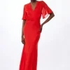 Petite Twist Front Satin And Georgette Mix Woven Maxi Dress