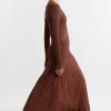 Petite V Neck Elevated Rib Knit Full Skirt Midi Dress