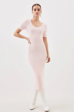 Petite Viscose Blend Compact Rib Knit Scoop Neck Dress