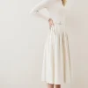 Petite Viscose Blend Knit Pu Pleated Skirt Maxi Dress