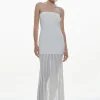 Petite Viscose Blend Sheer Knit Pleated Skirt Midaxi Dress