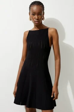 Petite Viscose Blend Sheer Detail Knit Flippy Mini Dress