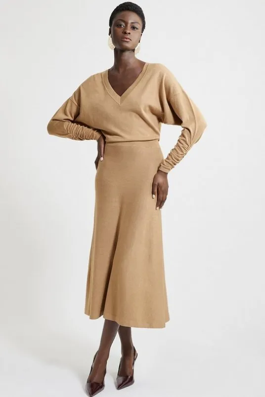 Petite Viscose Blend V Neck Knit Midi Dress