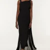 Petite Viscose Cady Backless Bodycon Maxi Dress With Detachable Viscose Georgette Cape