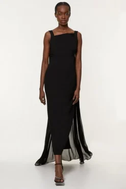 Petite Viscose Cady Backless Bodycon Maxi Dress With Detachable Viscose Georgette Cape