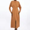 Petite Viscose Crepe Long Sleeve Midi Dress