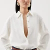 Petite Viscose Crepe Long Sleeve Collared Shirt