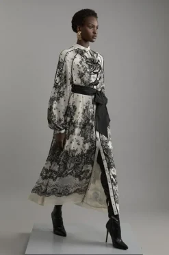 Petite Viscose Crinkle Placed Lace Printed Woven Midaxi Dress