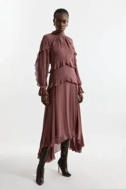 Petite Viscose Georgette Ruffle Detail Drama Woven Dress