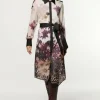 Petite Viscose Georgette Border Print Woven Midi Shirt Dress